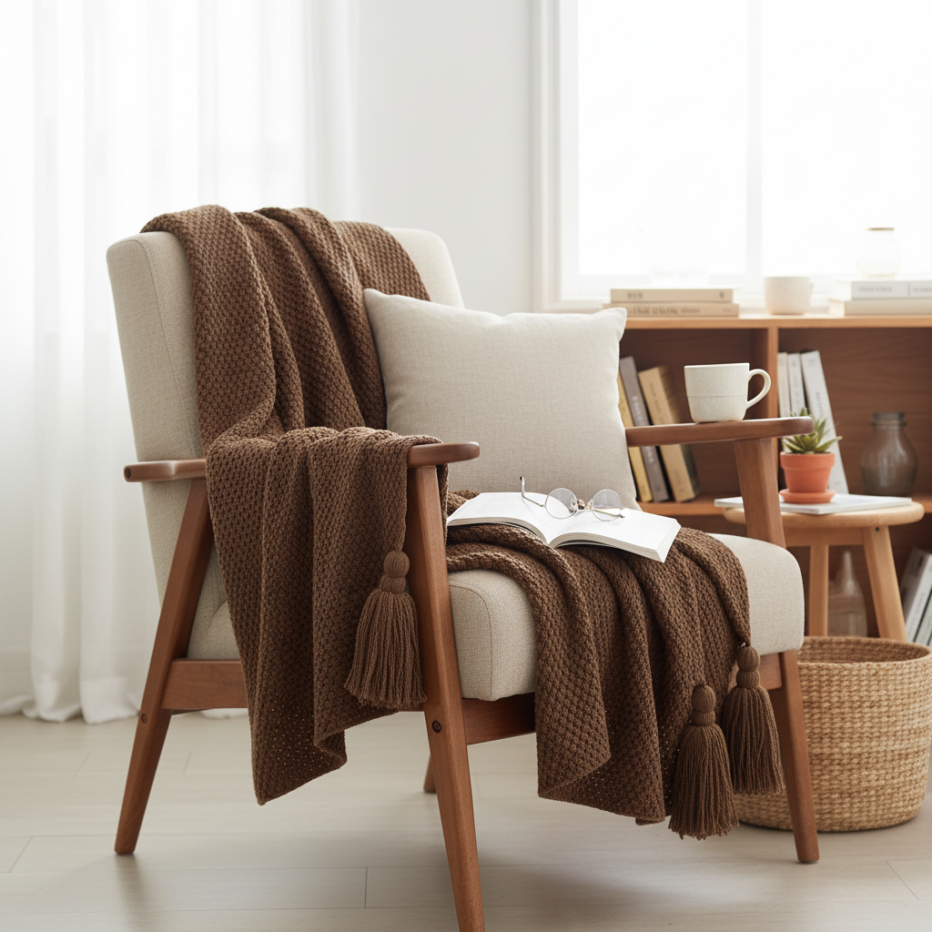 Fringe Knitted Ball Sofa Throw