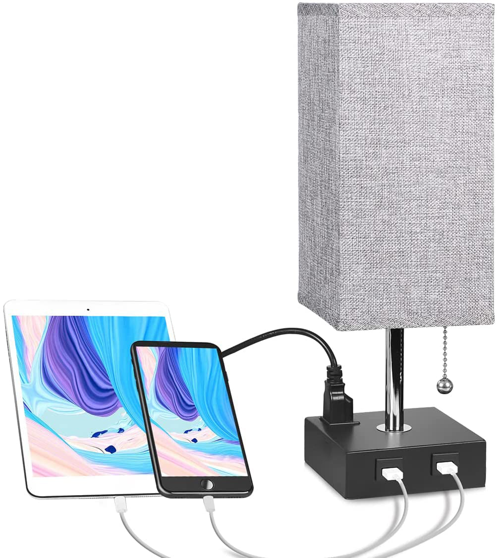 USB Grey Bedside Table Lamp