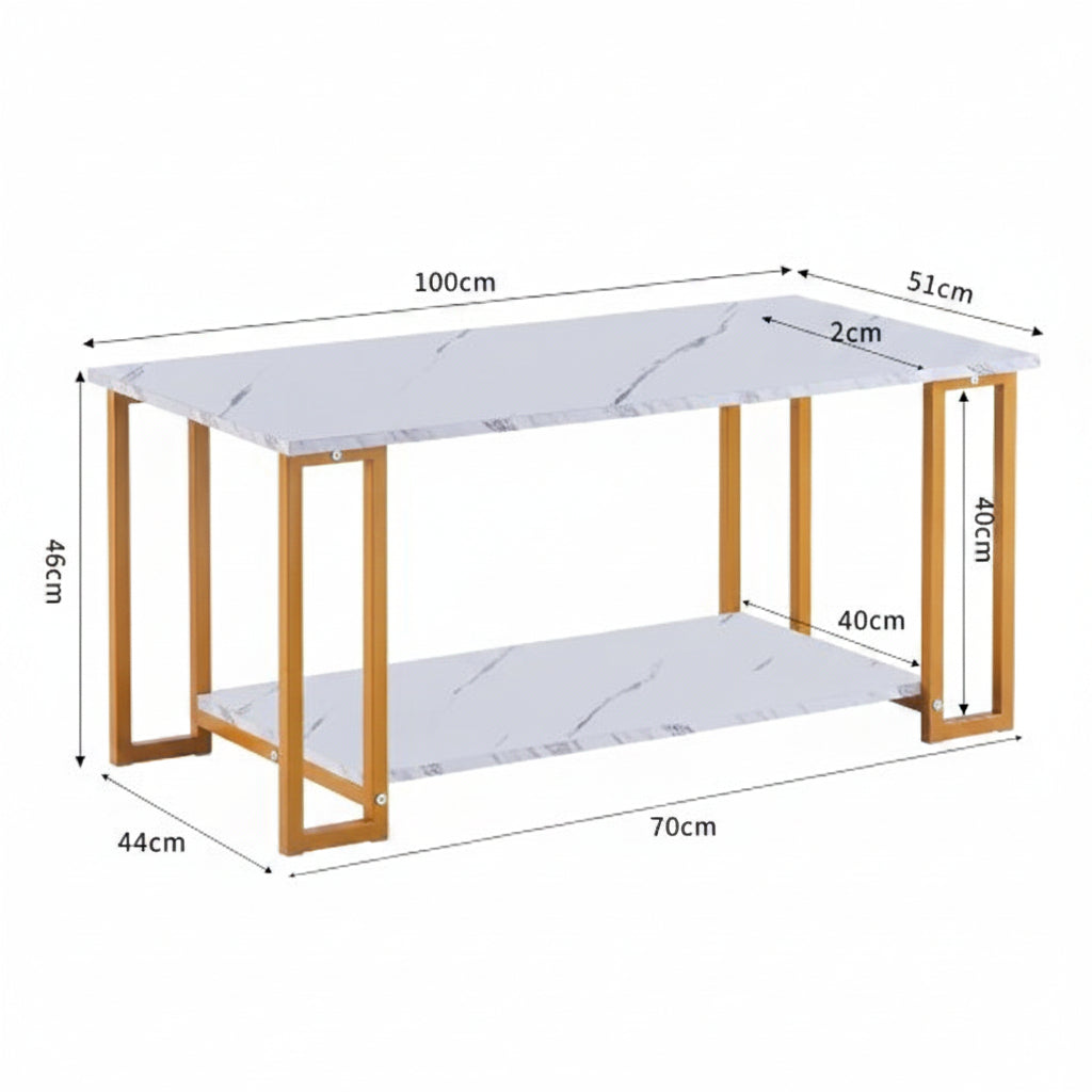 2-Layer Marble Coffee Table Gold Legs