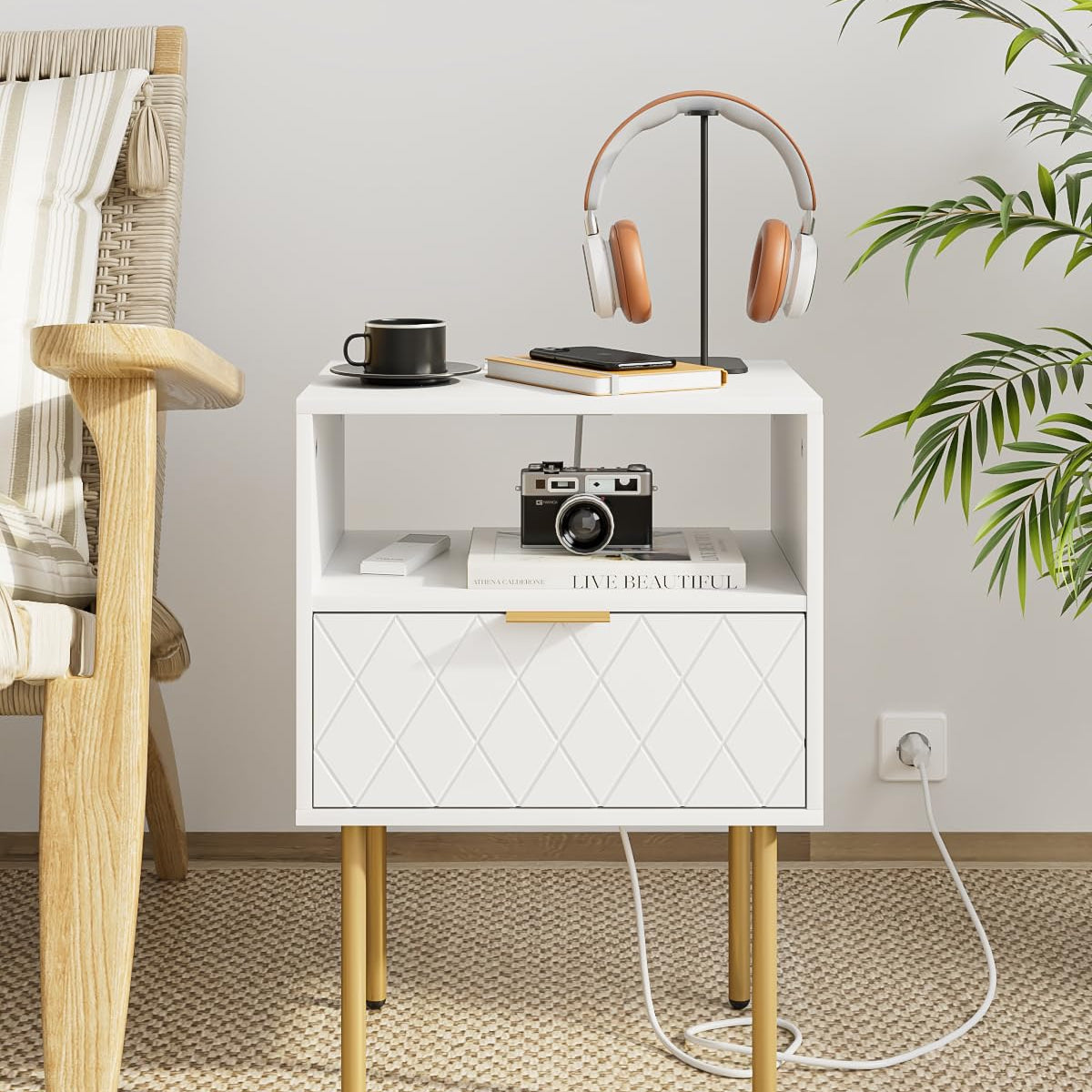 Diamond Nightstand with Charging Station