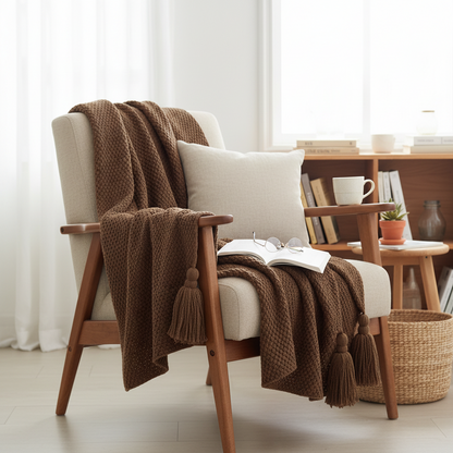 Fringe Knitted Ball Sofa Throw