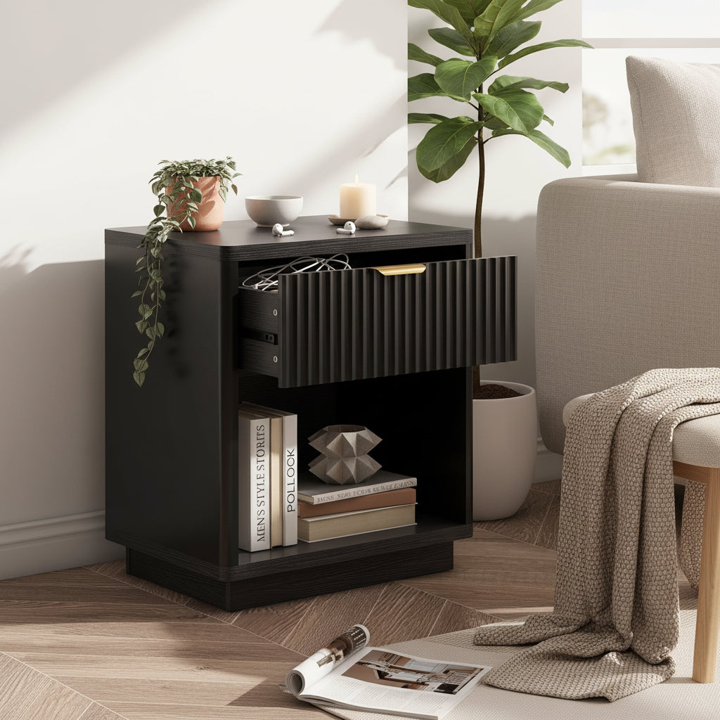Fluted Nightstand with Charging Station