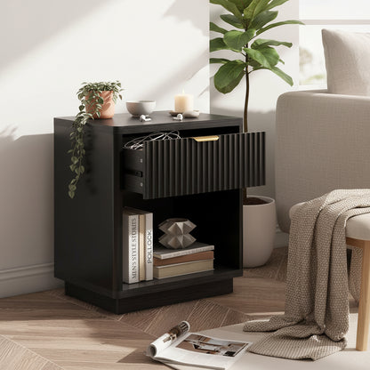 Fluted Nightstand with Charging Station