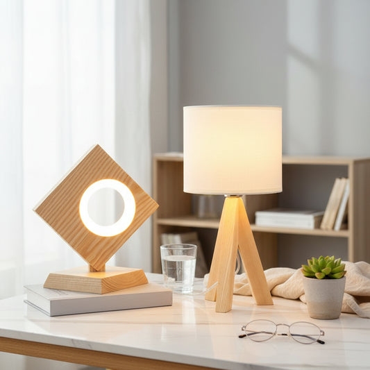 LED Wooden Tripod Bedside Lamp