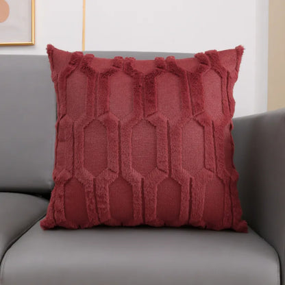 Plush Embroidered Lumbar Pillow