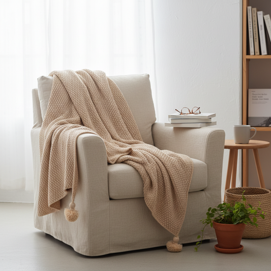 Fringe Knitted Ball Sofa Throw