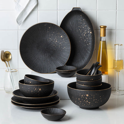Nordic Black Gold Trim Dinner Plates