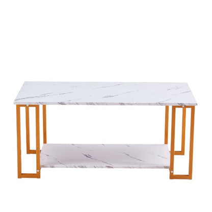 2-Layer Marble Coffee Table Gold Legs