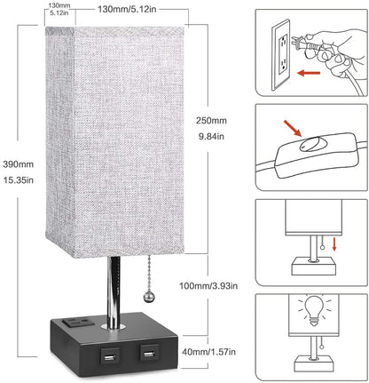 USB Grey Bedside Table Lamp