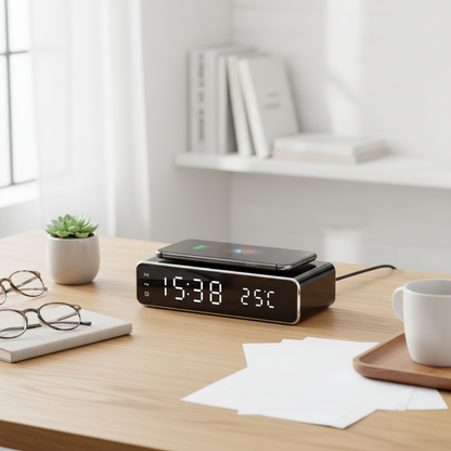 LED Alarm Clock with Wireless Charger
