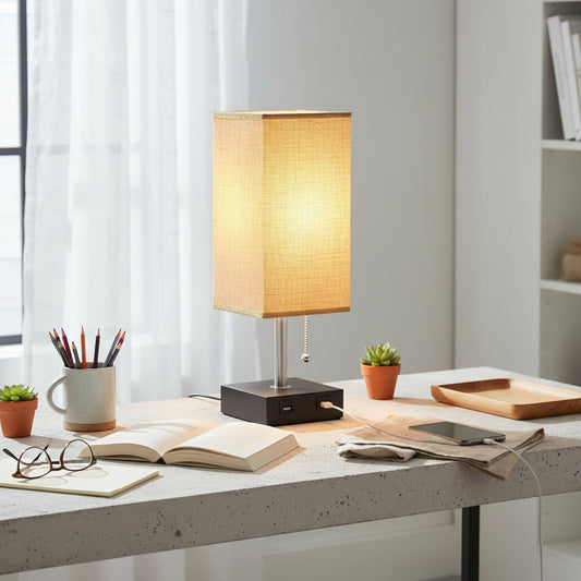 USB Grey Bedside Table Lamp