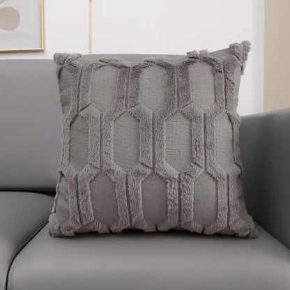 Plush Embroidered Lumbar Pillow