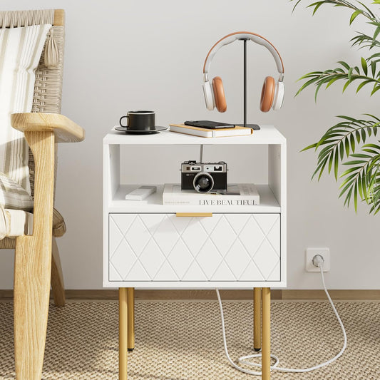 Diamond Nightstand with Charging Station