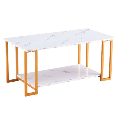 2-Layer Marble Coffee Table Gold Legs