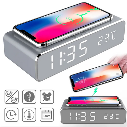 LED Alarm Clock with Wireless Charger