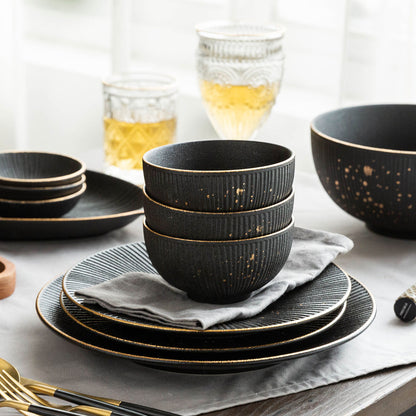 Nordic Black Gold Trim Dinner Plates
