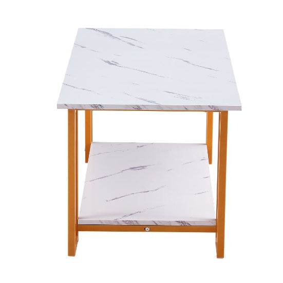 2-Layer Marble Coffee Table Gold Legs