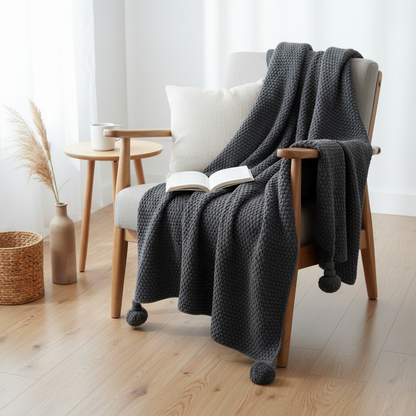 Fringe Knitted Ball Sofa Throw